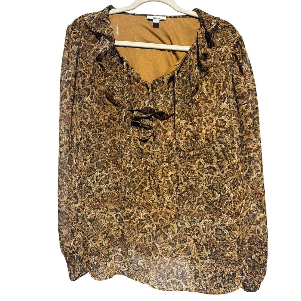 Bar III XXL Brown Black Snake Print Ruffle V-Neck Long Sleeve Blouse - Picture 2 of 6